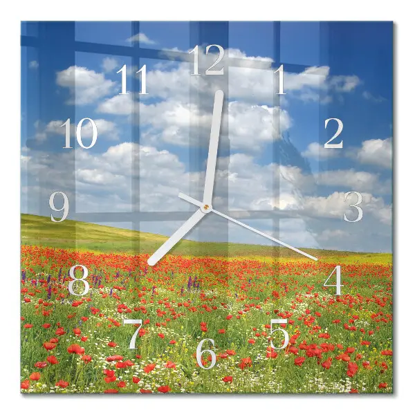 Quadratische wanduhr modern Mohnfeld