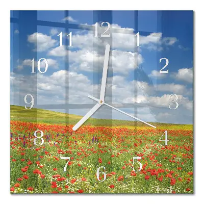 Quadratische wanduhr modern Mohnfeld