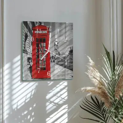 Quadratische wanduhr Rote Telefonzelle