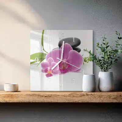 Quadratische wanduhr Orchidee