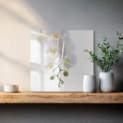 Moderne wanduhr quadratisch Orchidee