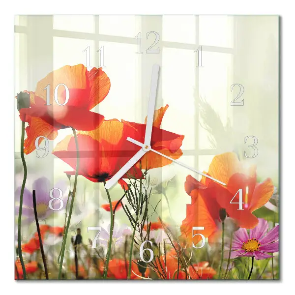 Moderne wanduhr quadratisch Mohnblumen