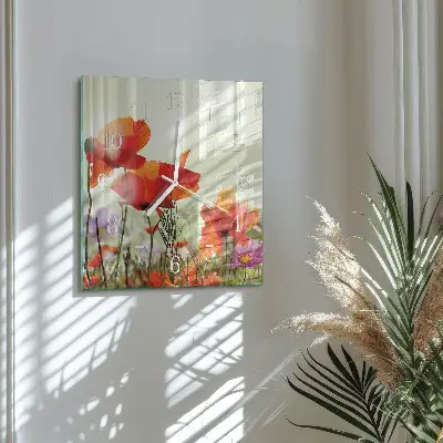 Moderne wanduhr quadratisch Mohnblumen
