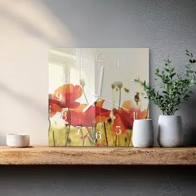 Quadratische wanduhr Mohnblumen