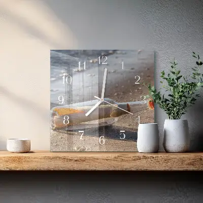 Quadratische wanduhr Flaschenpost