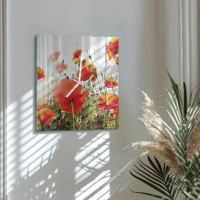 Quadratische wanduhr Mohnblumen