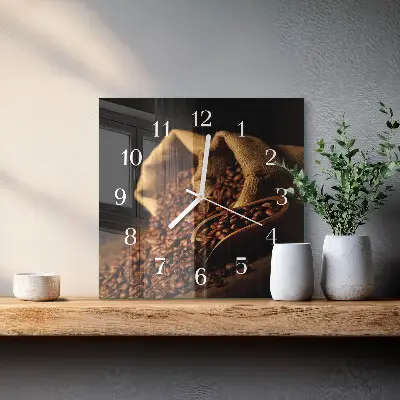 Quadratische wanduhr modern Kaffeebohnen