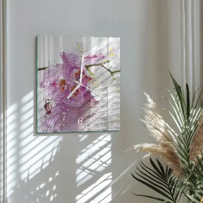 Quadratische wanduhr Orchidee