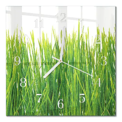 Glasuhr quadratisch Gras