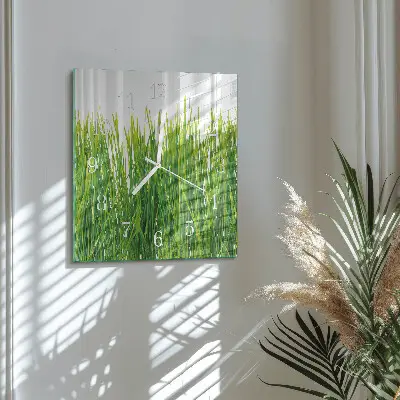 Glasuhr quadratisch Gras