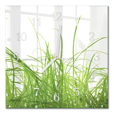 Glasuhr quadratisch Gras