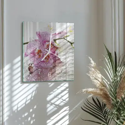 Glasuhr quadratisch Orchidee