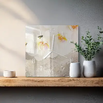 Moderne wanduhr quadratisch Orchidee