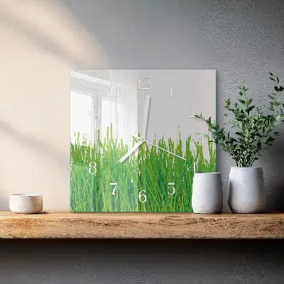 Glasuhr quadratisch Gras