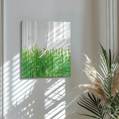 Glasuhr quadratisch Gras