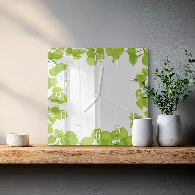 Glasuhr quadratisch Blätter