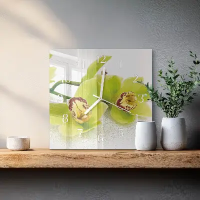 Glasuhr quadratisch Orchidee