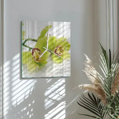 Glasuhr quadratisch Orchidee
