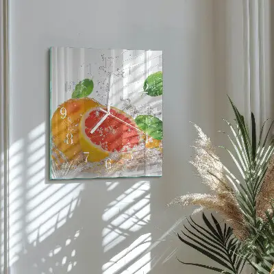Glasuhr quadratisch Grapefruit