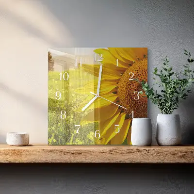 Quadratische wanduhr Sonnenblume