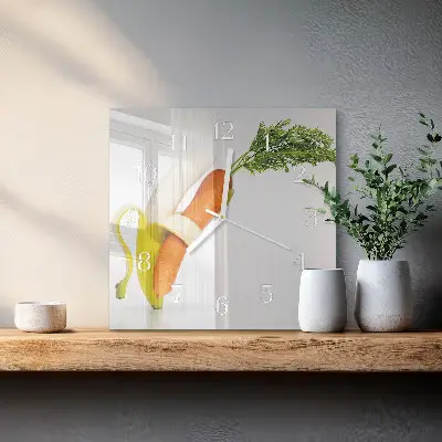 Moderne wanduhr quadratisch Karotten und Bananen