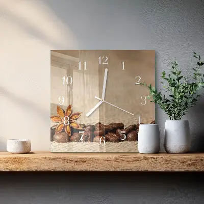 Glasuhr quadratisch Kaffeebohnen