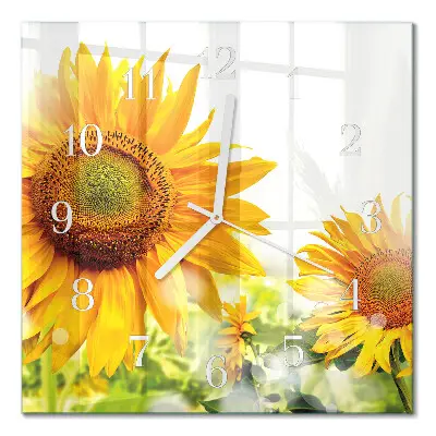 Glasuhr quadratisch Sonnenblume