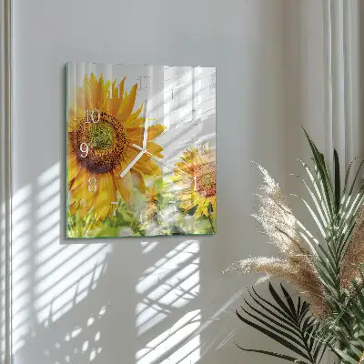 Glasuhr quadratisch Sonnenblume