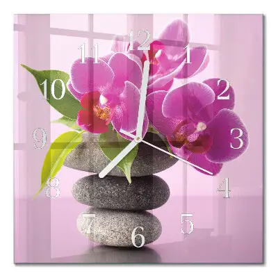 Glasuhr quadratisch Orchidee