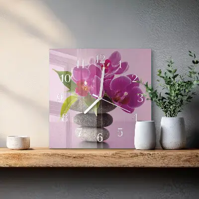 Glasuhr quadratisch Orchidee