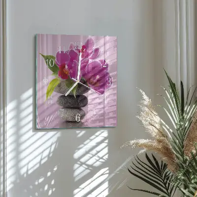 Glasuhr quadratisch Orchidee