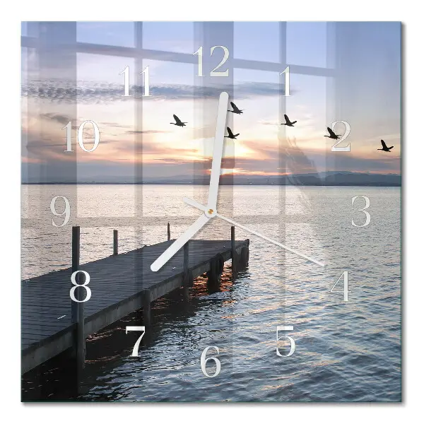 Quadratische wanduhr modern Vögel am See