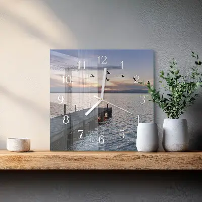 Quadratische wanduhr modern Vögel am See