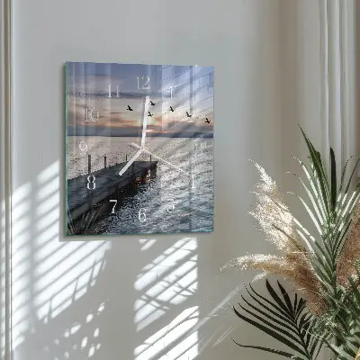Quadratische wanduhr modern Vögel am See