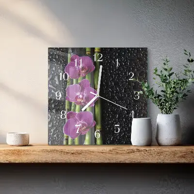 Quadratische wanduhr modern Orchidee