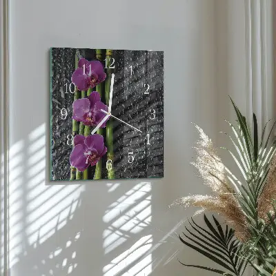 Quadratische wanduhr modern Orchidee