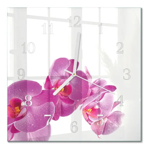 Glasuhr quadratisch Orchidee