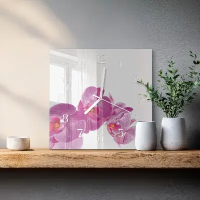 Glasuhr quadratisch Orchidee