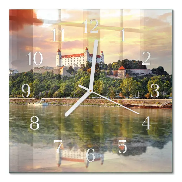 Moderne wanduhr quadratisch Burg am Fluss