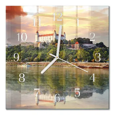 Moderne wanduhr quadratisch Burg am Fluss