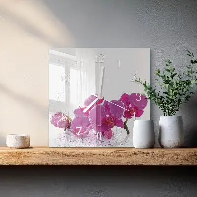 Wanduhr mit motiv quadratisch Orchidee