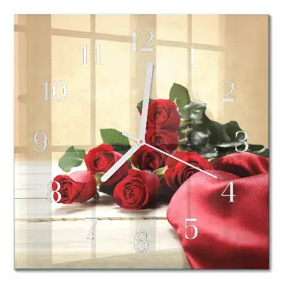 Quadratische wanduhr Rosen