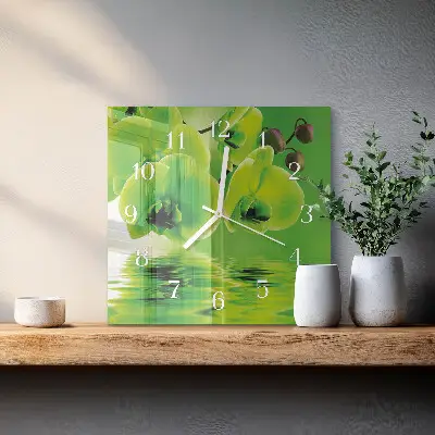 Quadratische wanduhr Orchidee