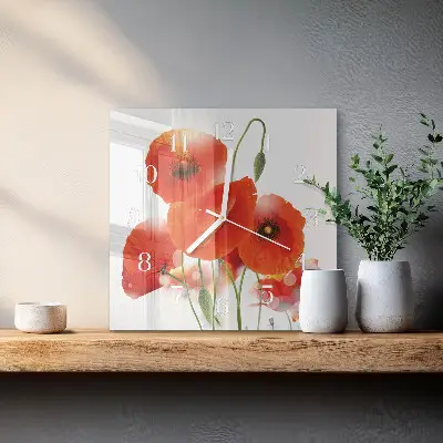 Moderne wanduhr quadratisch Mohnblumen