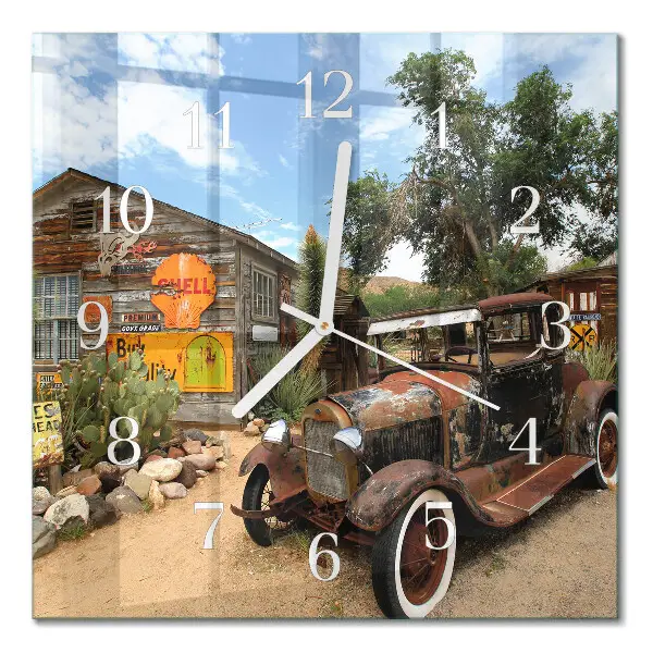 Quadratische wanduhr Altes Auto
