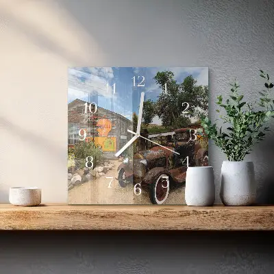 Quadratische wanduhr Altes Auto