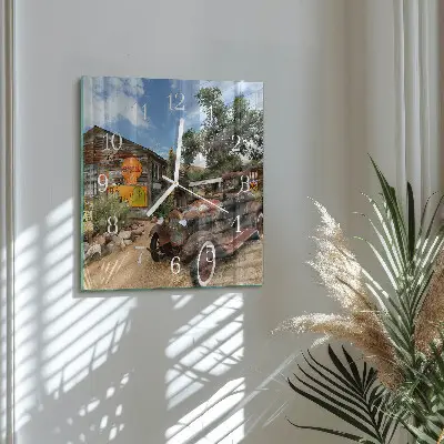 Quadratische wanduhr Altes Auto