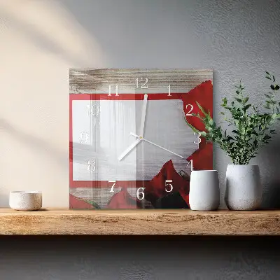 Quadratische wanduhr Rosen
