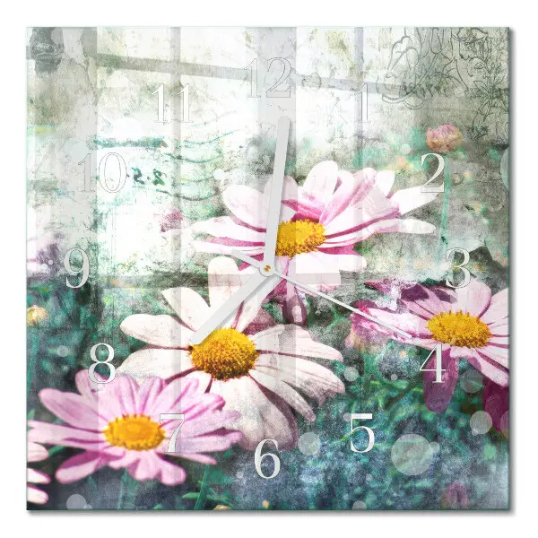 Quadratische wanduhr modern Blumen
