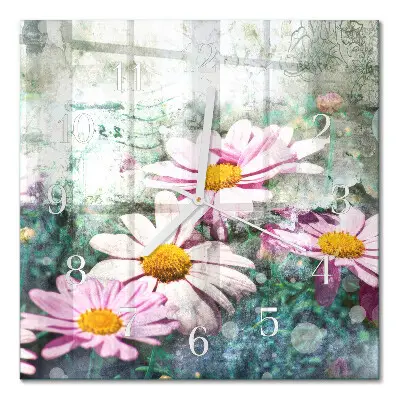 Quadratische wanduhr modern Blumen